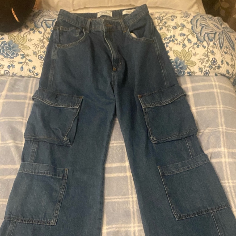 Cotton On Women's Blue Flare Cargo Jeans